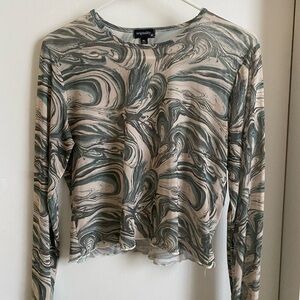 Women's Green Marble Long Sleeve Top
